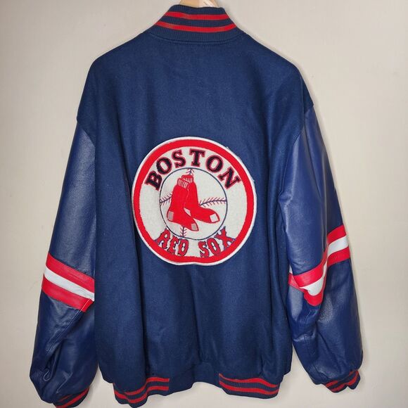 Boston Red Sox Varsity Jacket Leather Wool Embroidered Spellout Logo Mens 2XL - Picture 11 of 14